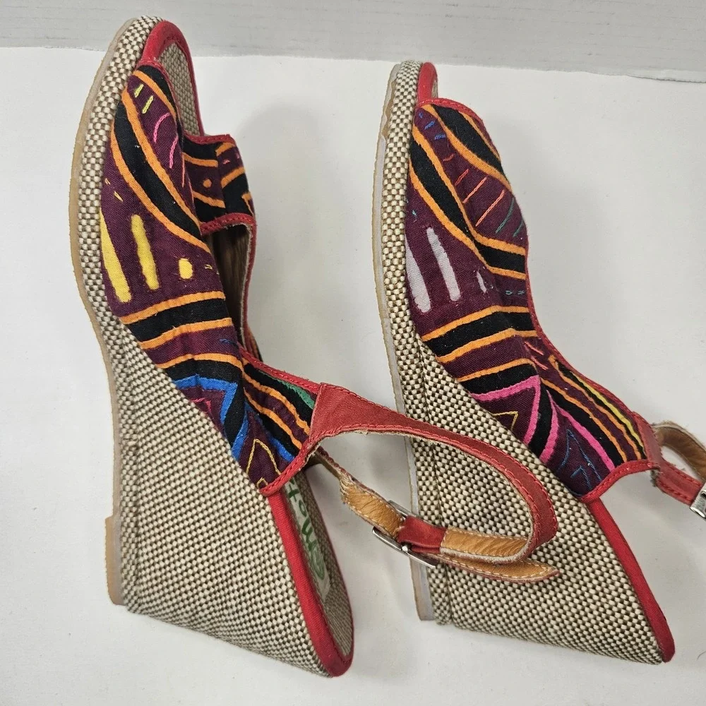 Handmade Tribal Wedge‎ Sandals Size 38 Colombia Textile Leather Boho 7.5